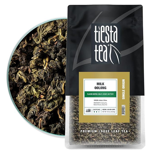 Tiesta Tea - Milk Oolong Tea, Loose Leaf, Single Origin Premium Oolong from China, Pure Unblended Medium-Caffeinated Blend, Makes Hot or Iced & Up to 200 Cups, 16oz Resealable Bulk Pouch