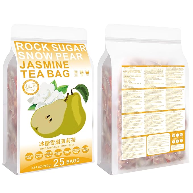 Plant Gift Rock Sugar Snow Pear Jasmine Tea Bags 8.81oz (10g*25bags), Wolfberry, Jasmine, Hongzao, Chinese Pure Nature, Health Care Mixed Tea, Combination of Floral Tea 250g 冰糖雪梨茉莉茶