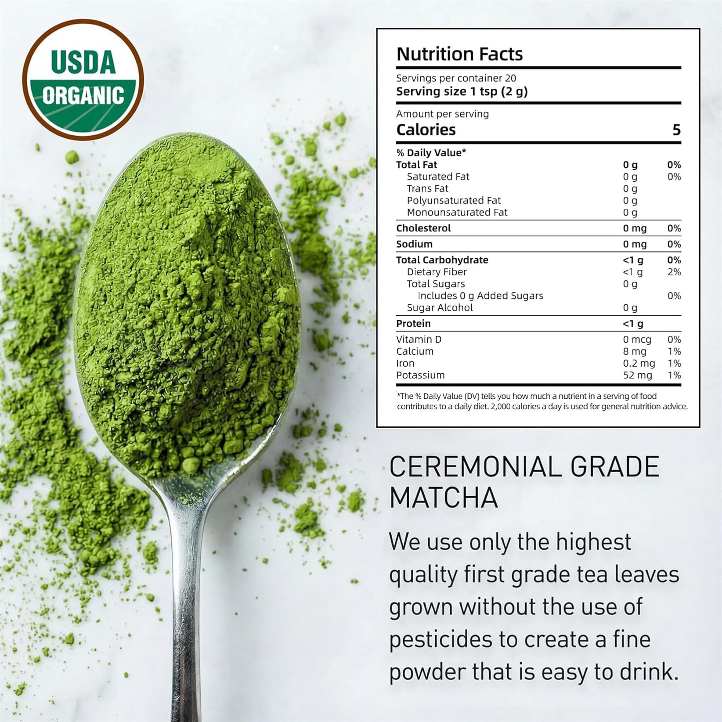 35°N MATCHA Organic Ceremonial Grade Matcha Green Tea Powder – Smooth, Vibrant Green, Low Bitterness, First Harvest, Ideal for Matcha Lattes & Usucha, USDA Certified (40g / 1.4oz)-White Tin