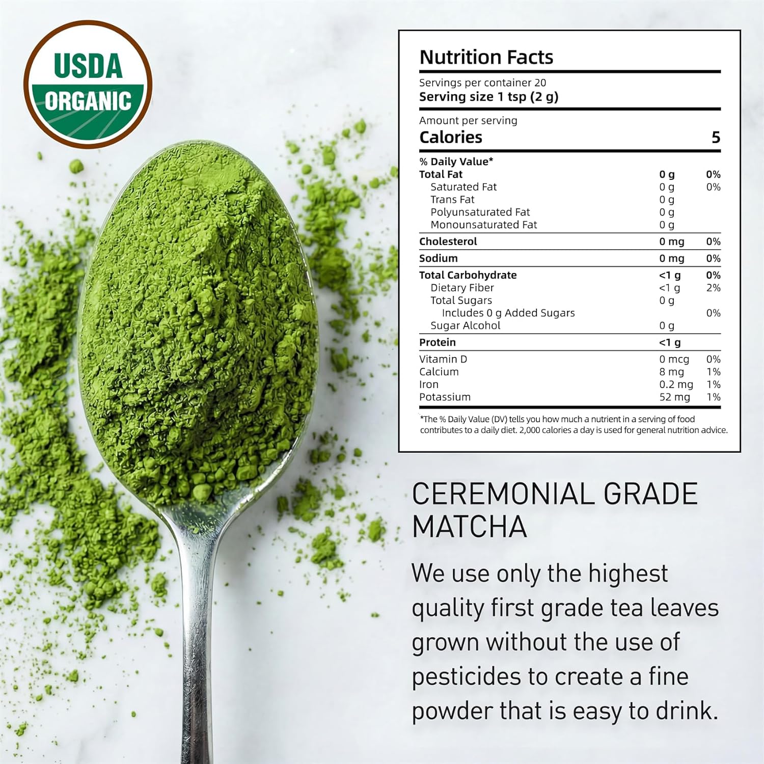 35°N MATCHA Organic Ceremonial Grade Matcha Green Tea Powder – Smooth, Vibrant Green, Low Bitterness, First Harvest, Ideal for Matcha Lattes & Usucha, USDA Certified (40g / 1.4oz)-White Tin