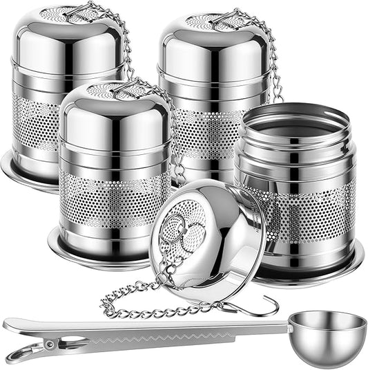 Umigy 4 Pcs Tea Infuser Strainers for Loose Tea with Scoop, Extra Fine Mesh Steeper 304 Stainless Steel Diffuser Leaf Holder with Extended Chain Hook