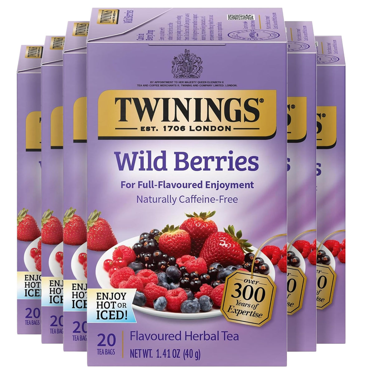 Twinings Wild Berries Herbal Tea Individually Wrapped Bags, 20 Count (Pack of 6), Full-Flavoured, Naturally Caffeine-Free