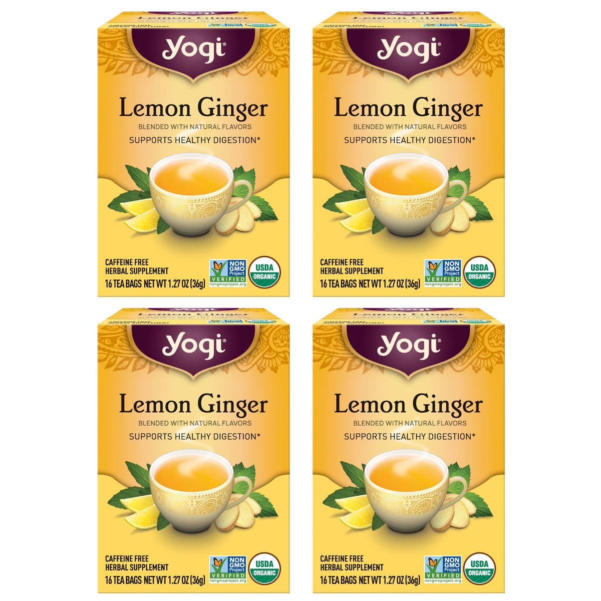 Yogi Lemon Ginger Organic Tea, 16 Tea Bags (4 Pack)