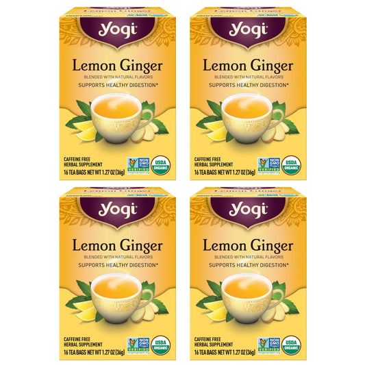 Yogi Lemon Ginger Organic Tea, 16 Tea Bags (4 Pack)