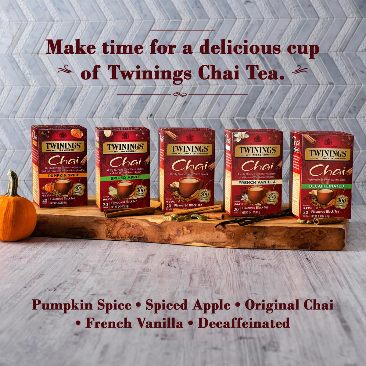 Twinings Pumpkin Spice Chai Black Tea 2-Pack, 20 Count Ea