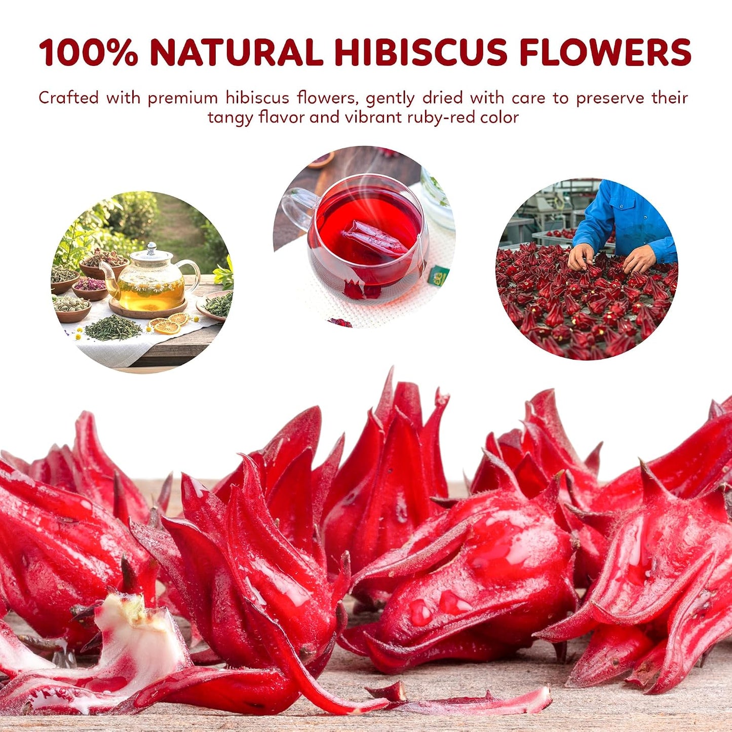 Indochine Blends Hibiscus Tea Bags, 100% Pure Hibiscus Flower, 50 Count