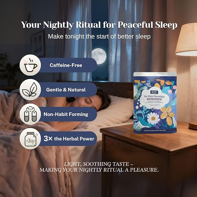 Herbal Planet Sleep Tea – Bedtime & Nighttime Relaxation Blend, Caffeine-Free | Calming Chamomile, Lavender & Mint | 20 Tea Bags (4.23oz / 120g)