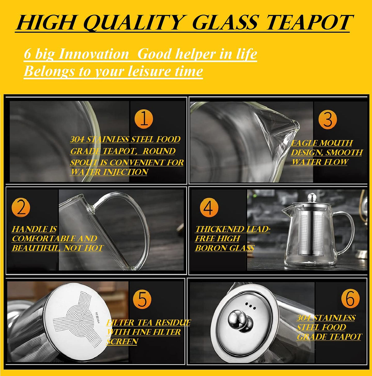 Newraturner Mini Size Glass Teapot Tea Kettle-with Stainless Steel Removable Infuser for Blooming Tea & Loose Leaf Tea