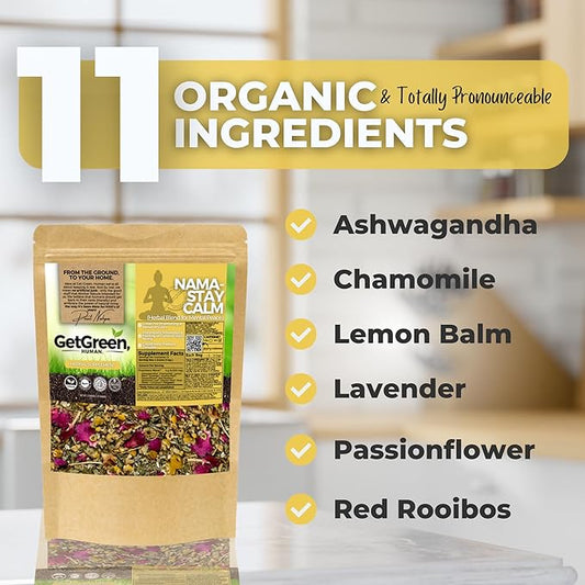 Relax and Calm Down Loose Leaf Tea w/ Ashwagandha, Chamomile, Lemon Balm, Organic Herbal Tea, 2 oz (57 gram), Decaf, Vegan, Healthy, Zero Caffeine