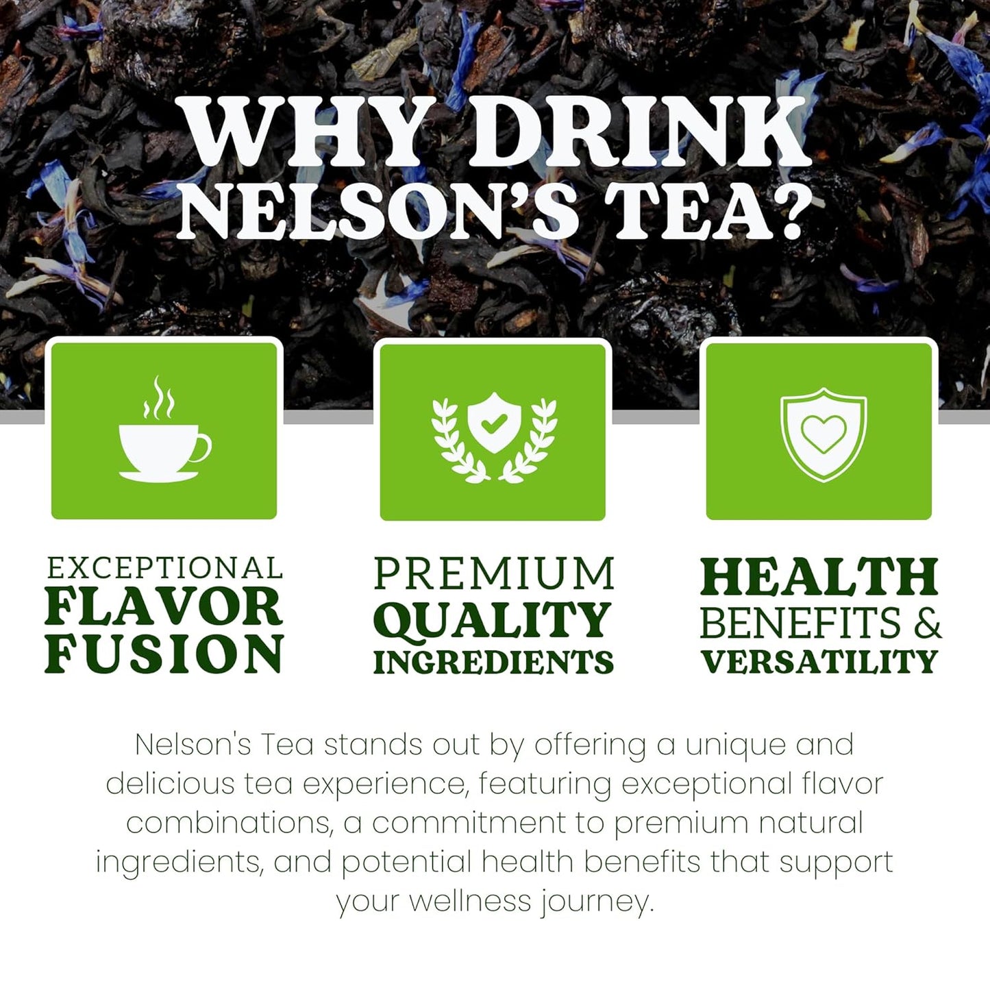 Nelson's Tea Blueberry Earl Grey Loose Leaf Tea w/Blueberries & Cornflower Petals - 4oz Refreshing Twist on Classic Earl Grey w/Natural Flavors & Premium Black Leaves, Excellent for Cold & Hot Brew
