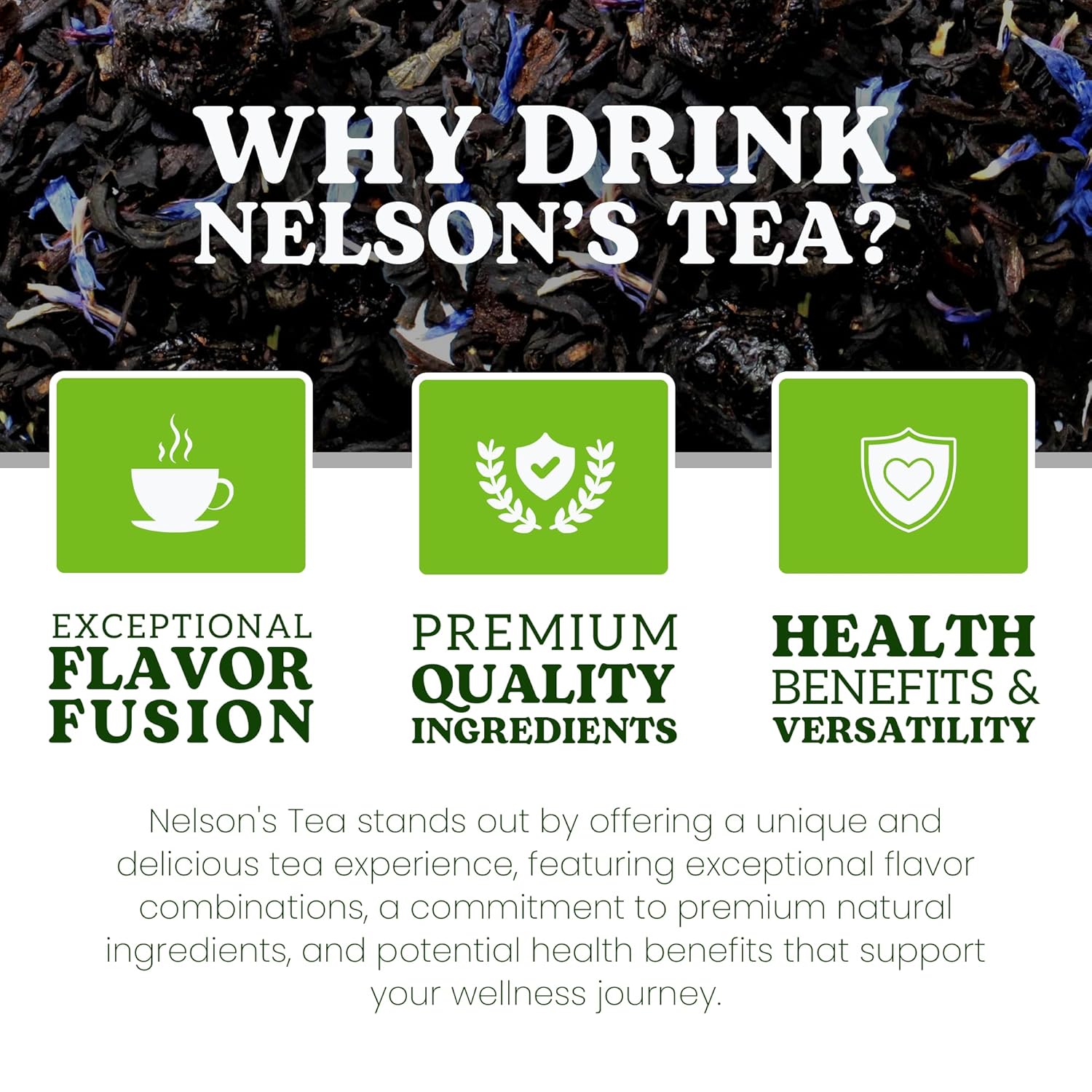Nelson's Tea Blueberry Earl Grey Loose Leaf Tea w/Blueberries & Cornflower Petals - 4oz Refreshing Twist on Classic Earl Grey w/Natural Flavors & Premium Black Leaves, Excellent for Cold & Hot Brew
