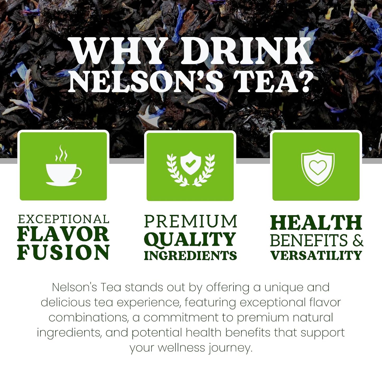 Nelson's Tea Blueberry Earl Grey Black Loose Leaf Tea, 4oz | Blueberries Bergamot • Fruity • Tea • Loose Leaf Tea • Cornflower • Blueberry Earl Grey