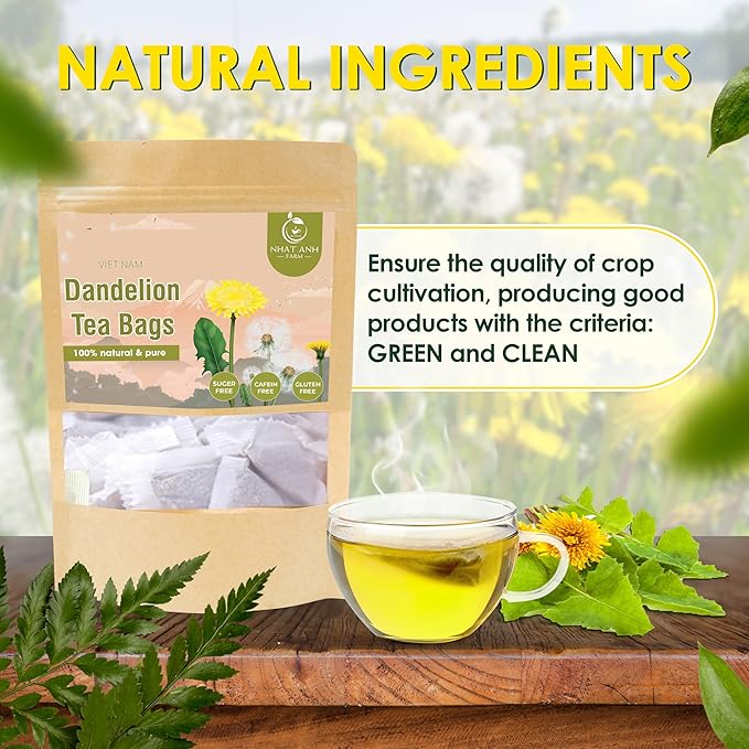 Nhat ANH Farm - Premium Dandelion Tea Bags, 40 Tea Bags, 100% Natural Dried Dandelion Leaves, Naturally Sweet Herbal Tea, Sugar-Free, Caffeine-Free