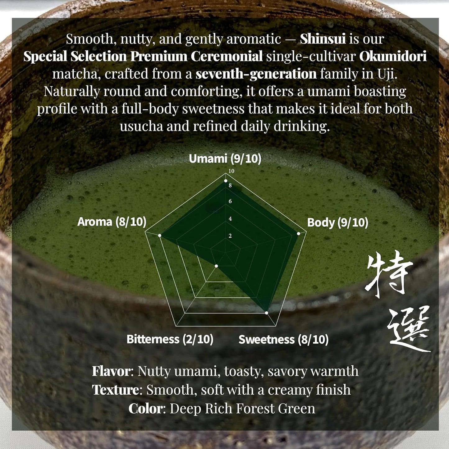 Origin Uji Special Selection Premium Ceremonial Matcha, Okumidori Cultivar, First Harvest, Stone-Ground Uji, Kyoto, Japan Green Tea Powder