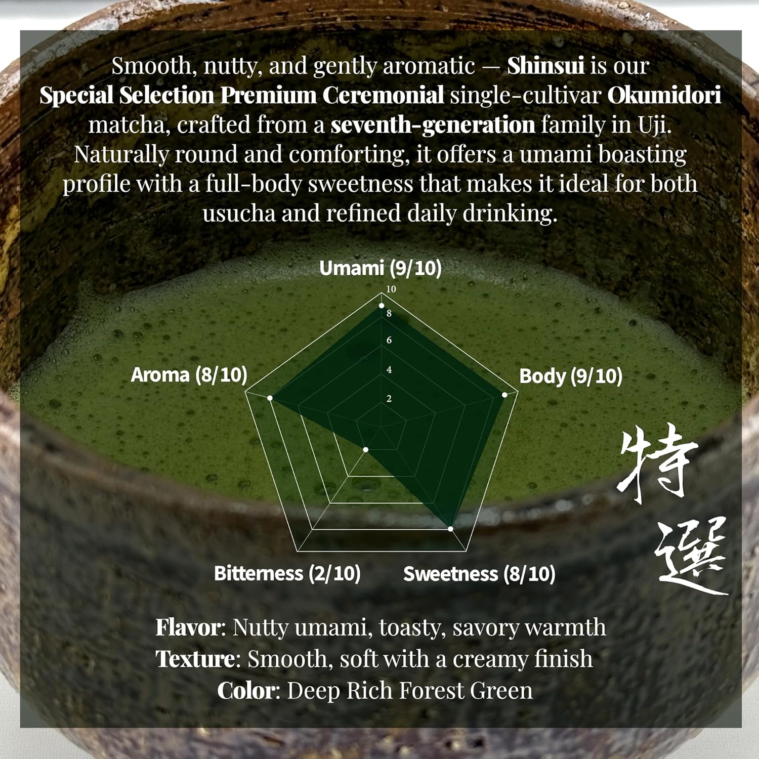 Origin Uji Special Selection Premium Ceremonial Matcha, Okumidori Cultivar, First Harvest, Stone-Ground Uji, Kyoto, Japan Green Tea Powder