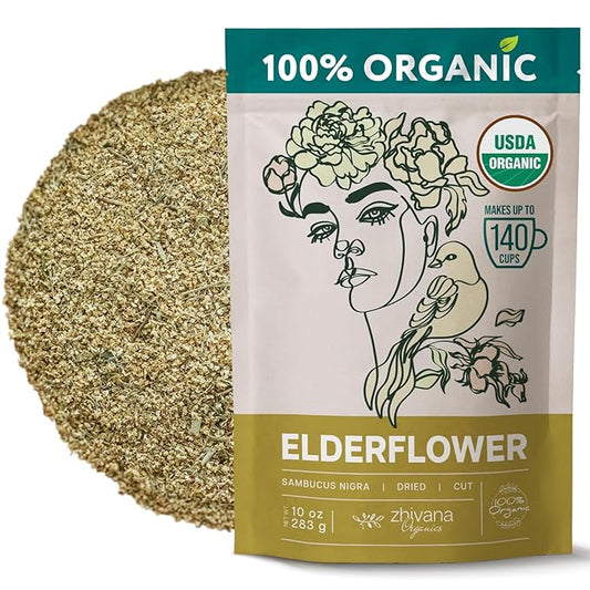 Elderflower Tea (10oz.) - Organic Dried Elderflowers - Elder Flowers Dried Herbs, Te de Sauco, Flor De Sauco Organico - Respiratory Tea
