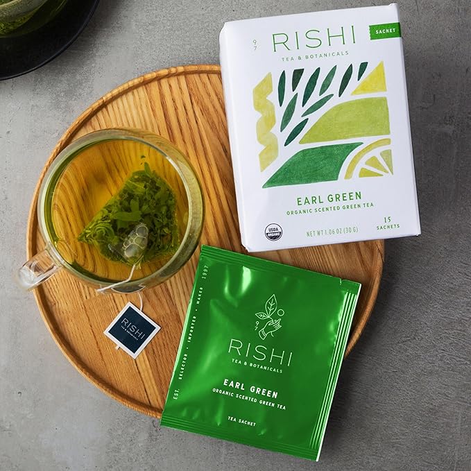 Rishi Tea Earl Japanese Green Tea With Bergamot - Organic & Low Caffeine Sachet Bags - 15 Count (Pack Of 1)