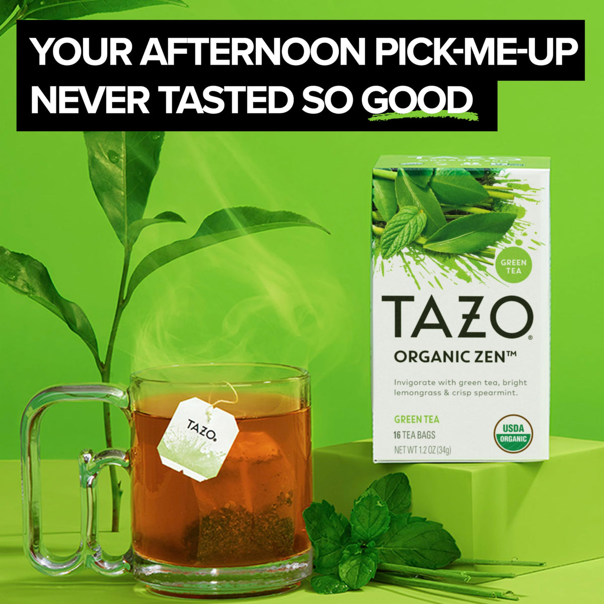 TAZO Organic Zen Green Tea Bags, 96 Total Tea Bags (16ct - Pack of 6)