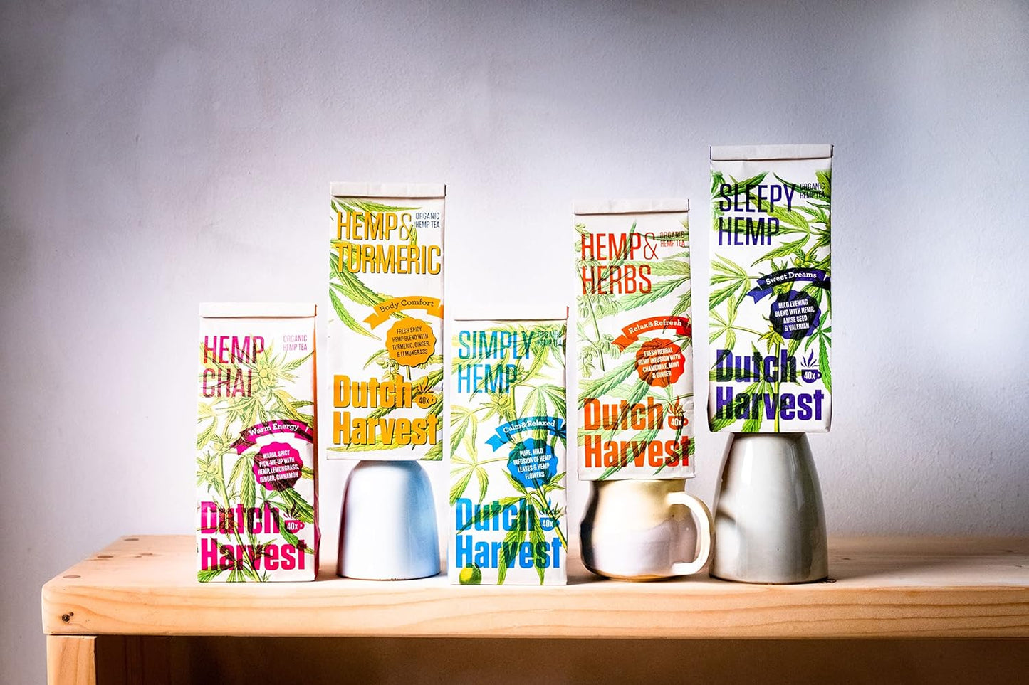 Dutch Harvest Organic Hemp Tea Variety Pack – 5 Flavors – 5 Pouches of Loose-Leaf Herbal Tea – 5 x 40 Cups – Caffeine-Free, Vegan, Biodegradable Packaging