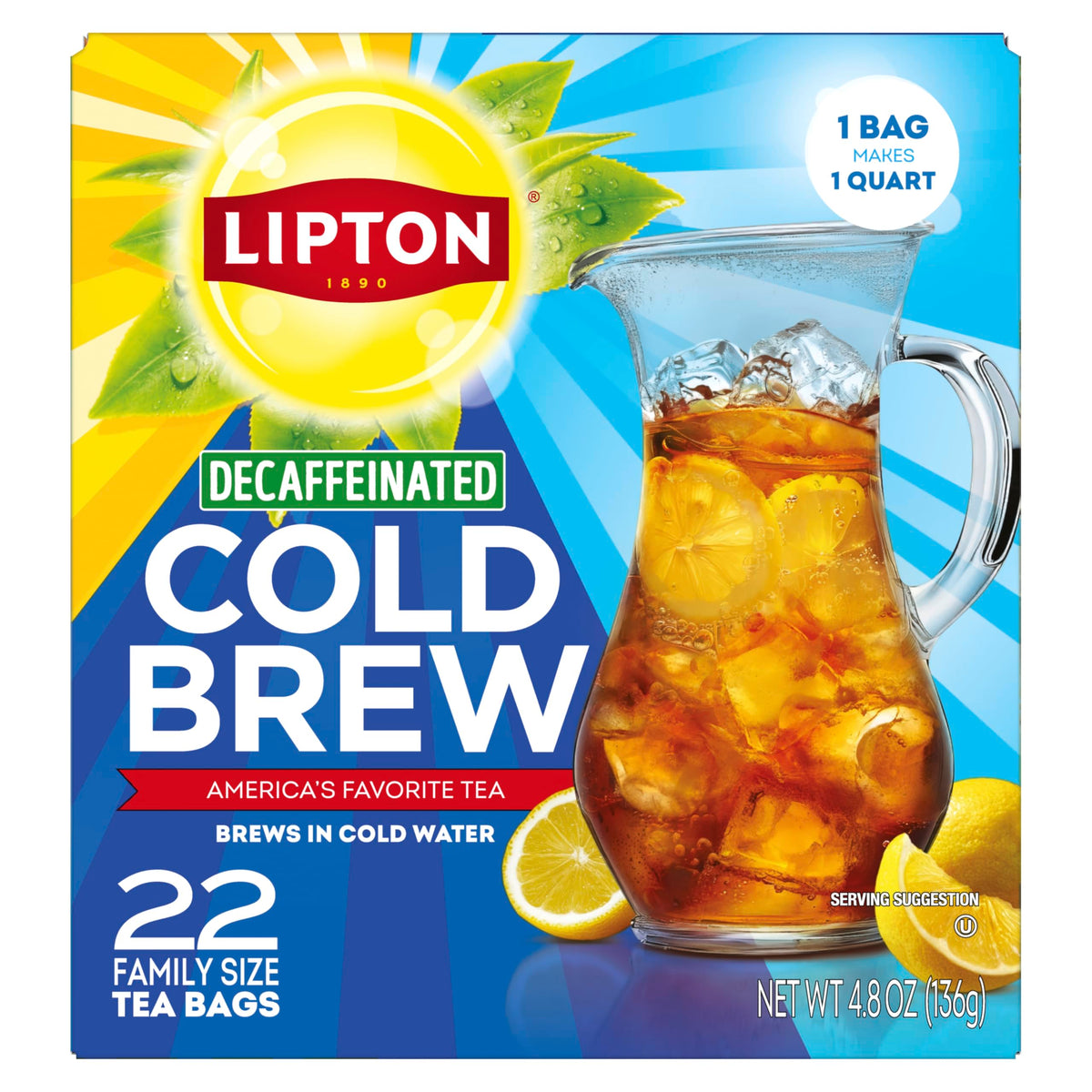 Lipton Decaf Cold Brew Black Tea Bags, Family Size, 22 Count