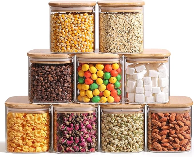 ComSaf 0.7 Qt Glass Food Storage Jars Set of 9, Clear Glass Storage Containers with Lids, Pantry Org