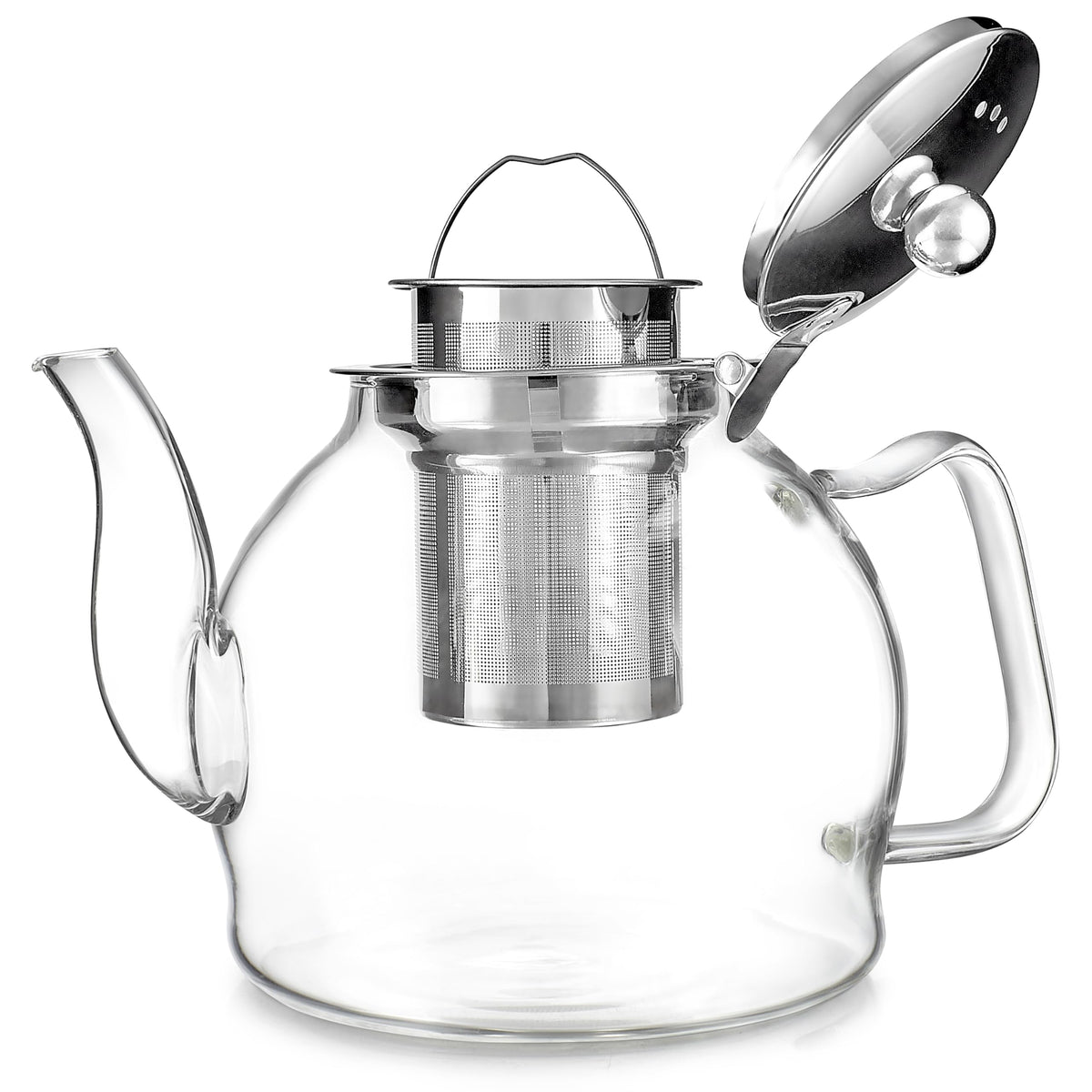 Teabloom Dublin Glass Teapot – Fine Borosilicate Glass – Stovetop and Microwave Safe – Removable Stainless Infuser – Ideal