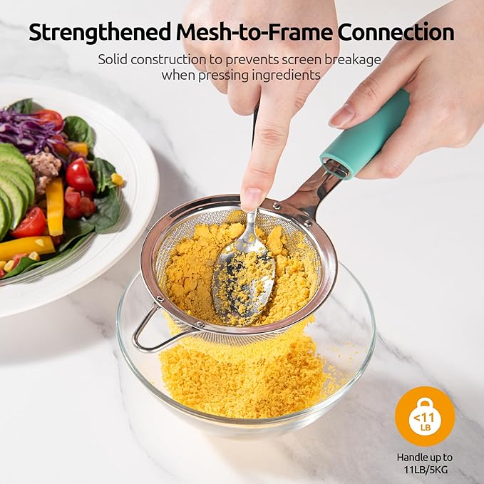 U-Taste Small Fine Mesh Strainer: 18/8 Stainless Steel 3.35in 30 Mesh Kitchen Food Sieve with Sturdy Riveted Silicone Handle