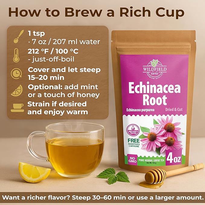 4 oz. Echinacea Root Herbal Tea (Crataegus L.) – 113g Dried Echinacea Root Tea Raíz de Equinácea