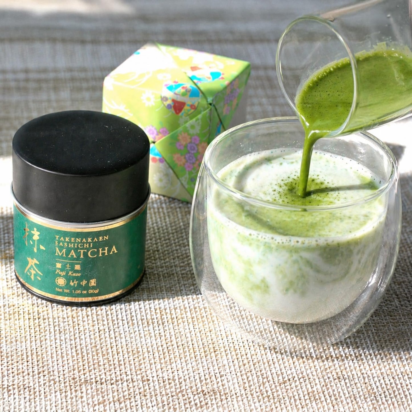 TAKENAKAEN SASHICHI Fujikaze Ceremonial Grade Matcha Powder, First Harvest Japanese Matcha Green Tea, Made in Japan, 30g / 1.06 oz