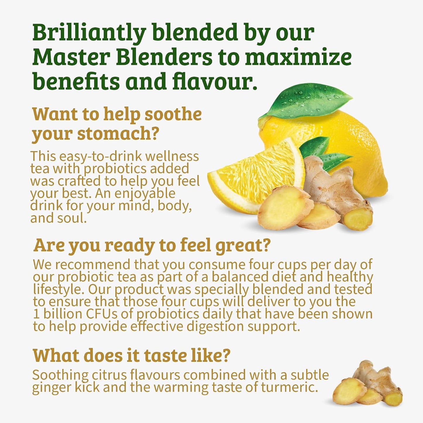 Twinings Lemon &amp; Ginger with Probiotics Herbal Tea Bags 18 CT Box (6 Pack)