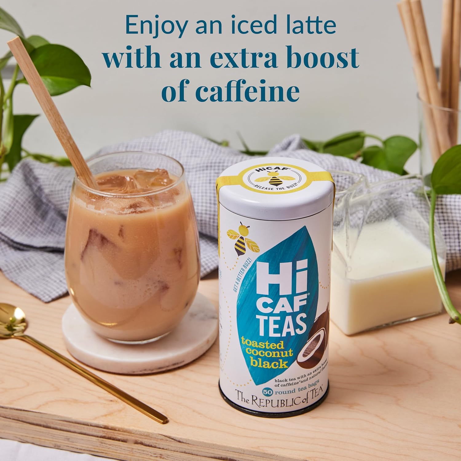 The Republic of Tea — HiCAF Toasted Coconut Black Tea, 50 Tea Bags, High in Caffeine