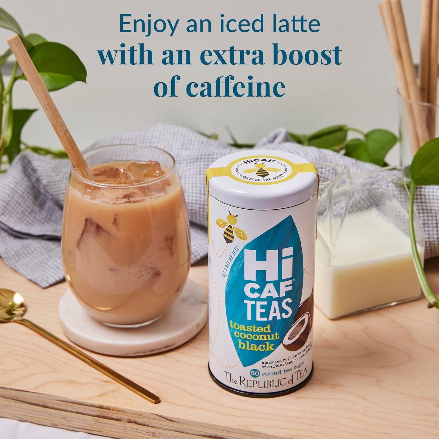 The Republic of Tea HiCAF Toasted Coconut Black Tea, High Caffeine, 50 Ct | A bold cup for morning or afternoon. Brisk and full-bodied with creamy finish and sweet licorice. Gluten Free and Carb Free.