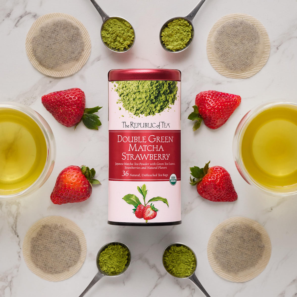 The Republic of Tea Organic Double Green Matcha Strawberry Green Tea, 36 Ct
