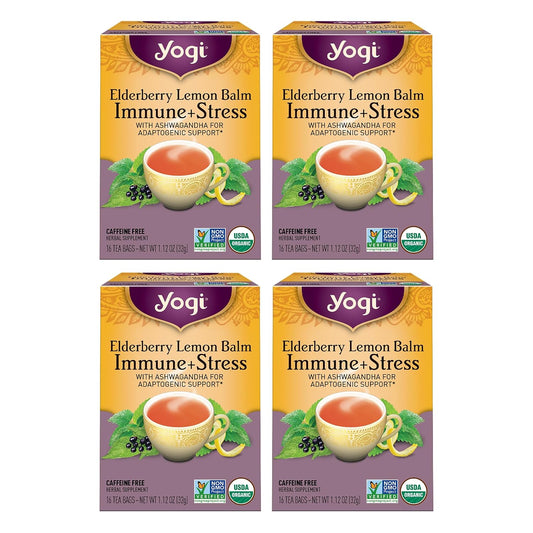 Yogi Tea Elderberry Lemon Stress & Immune Support Tea - 16 Tea Bags, 4 Packs - With Ashwagandha, Lemongrass, Licorice Root & More
