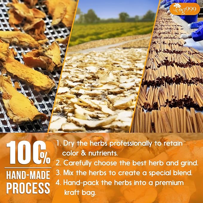 TOG999, Premium 6oz/100 cups Ginger Turmeric Cinnamon Loose Leaf Herbal Tea. Improve Digestion, Support Brain, Weight, Skin and Sleep. Premium Quality Spiced Blend. No Sugar, No Caffeine, No Gluten, Vegan.