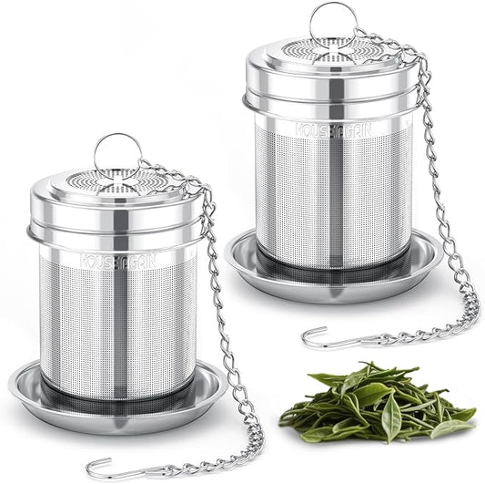 House Again 2 Pack Tea Strainers for Loose Tea, Extra Fine Mesh Tea Infusers, 304 Stainless Steel with Extended Chain Hook, Loose Leaf Tea Steeper