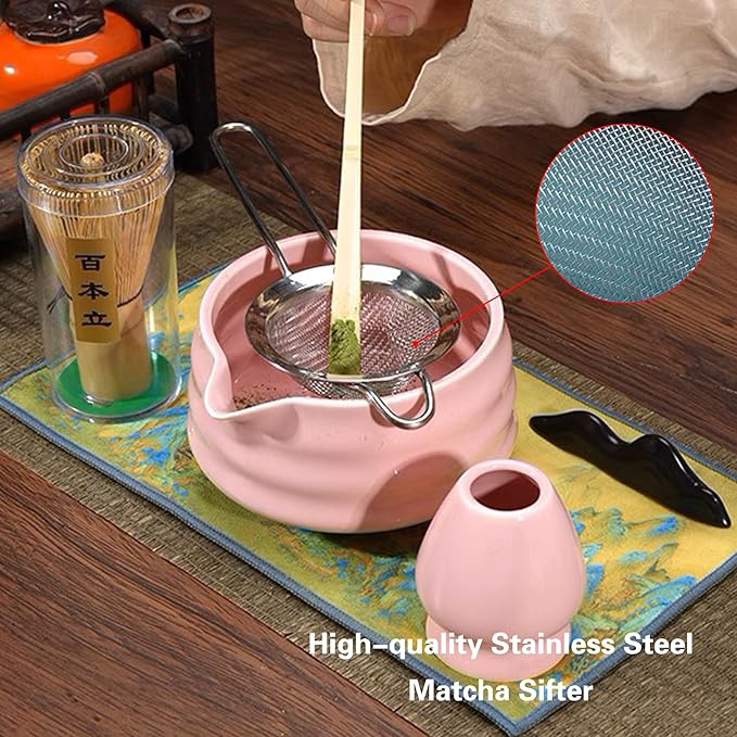 Matcha Whisk Set, 5 Pcs Matcha Kit for Matcha Lovers - Matcha Bowl with Spout, Matcha Whisk and Holder