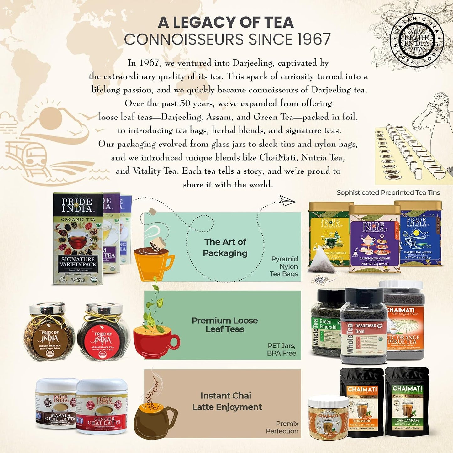 Pride of India Herbal Chai Spiced Tea – 90 Pyramid Tea Bags (6 PACK) | Individually Wrapped Warm &amp; Comforting Spice Tea with Tulsi, Cinnamon, Cardamom, Clove, Ginger &amp; Black Pepper | Caffeine Free