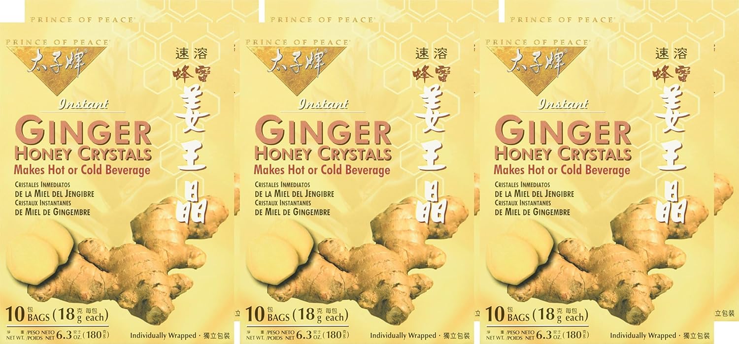 Prince Of Peace Ginger Honey Instant Crystal Tea - 10 bags per pack - 6 packs per case.