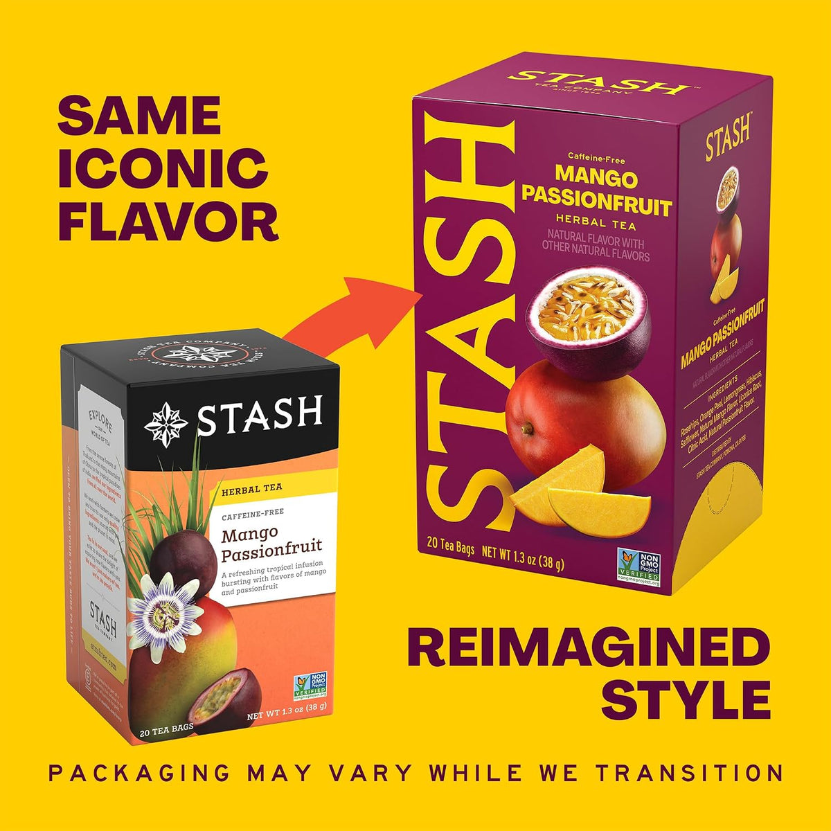 Stash Tea Mango Passionfruit Herbal Tea - Naturally Caffeine Free, Non-GMO Project Verified Premium Tea with No Artificial Ingredients, 20 Count (Pack of 6) - 120 Bags Total