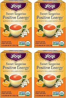 Yogi Sweet Tangerine Positive Energy Tea - 16 Tea Bags per Pack (4 Packs) - Organic Tangerine Energy Tea - Includes Black Tea Leaf, Yerba Mate Leaf, Ashwagandha Root & More