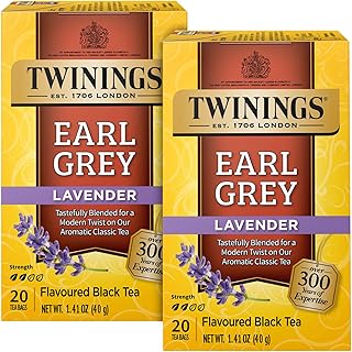 Twinings Earl Grey Lavender Tea 2-Pack – Caffeinated Black Tea Blend, Individually Wrapped Tea Bags, 20 Count Each