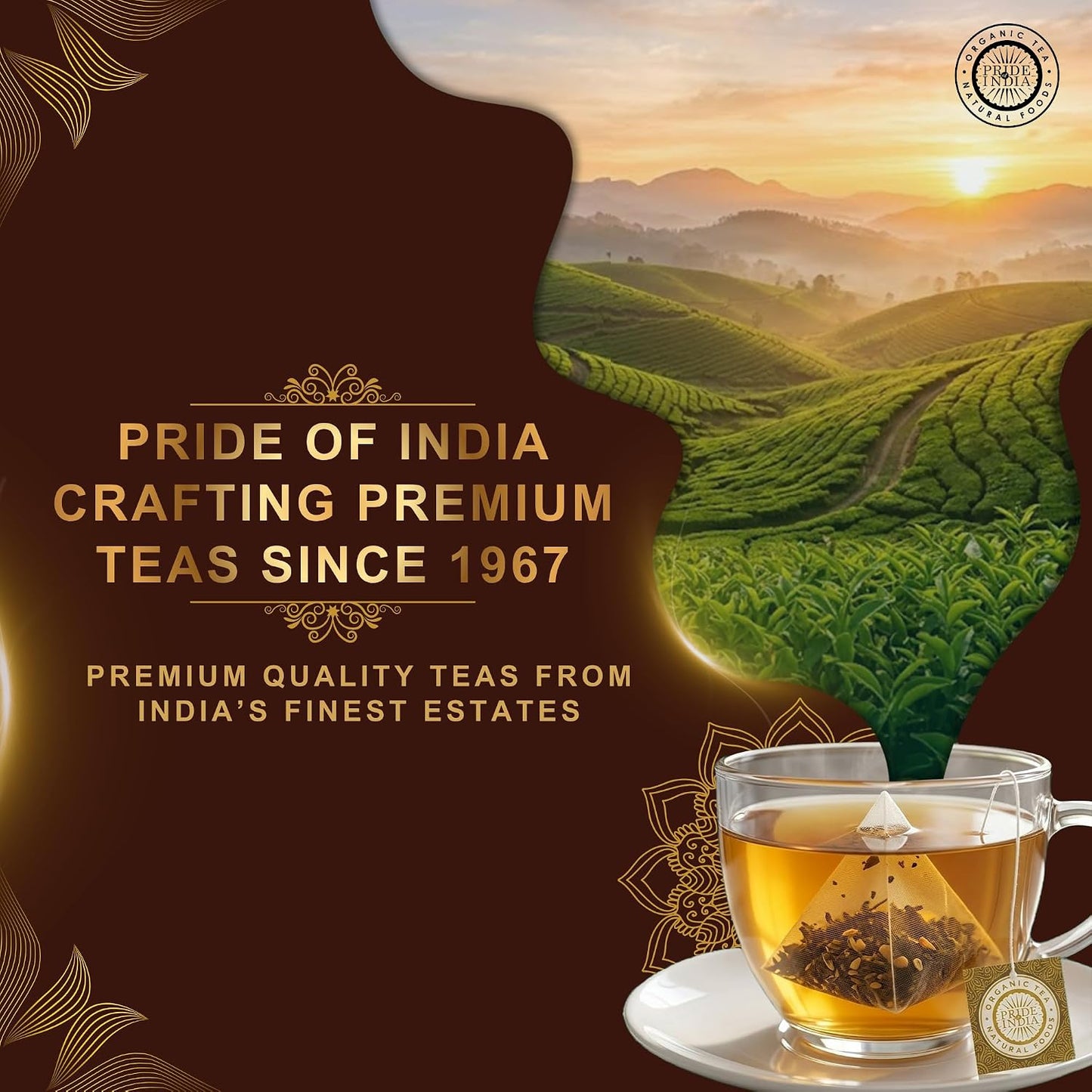 Pride of India Herbal Chai Spiced Tea – 90 Pyramid Tea Bags (6 PACK) | Individually Wrapped Warm &amp; Comforting Spice Tea with Tulsi, Cinnamon, Cardamom, Clove, Ginger &amp; Black Pepper | Caffeine Free