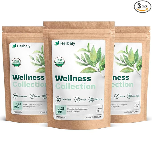 Herbaly Wellness Collection Tea - 8 Active Herbs - Improve General Health, Strengthen Immunity - Natural, Organic, Non-GMO, Vegan, Sugar Free - 3 Pack, 84 Pyramid Tea Bags