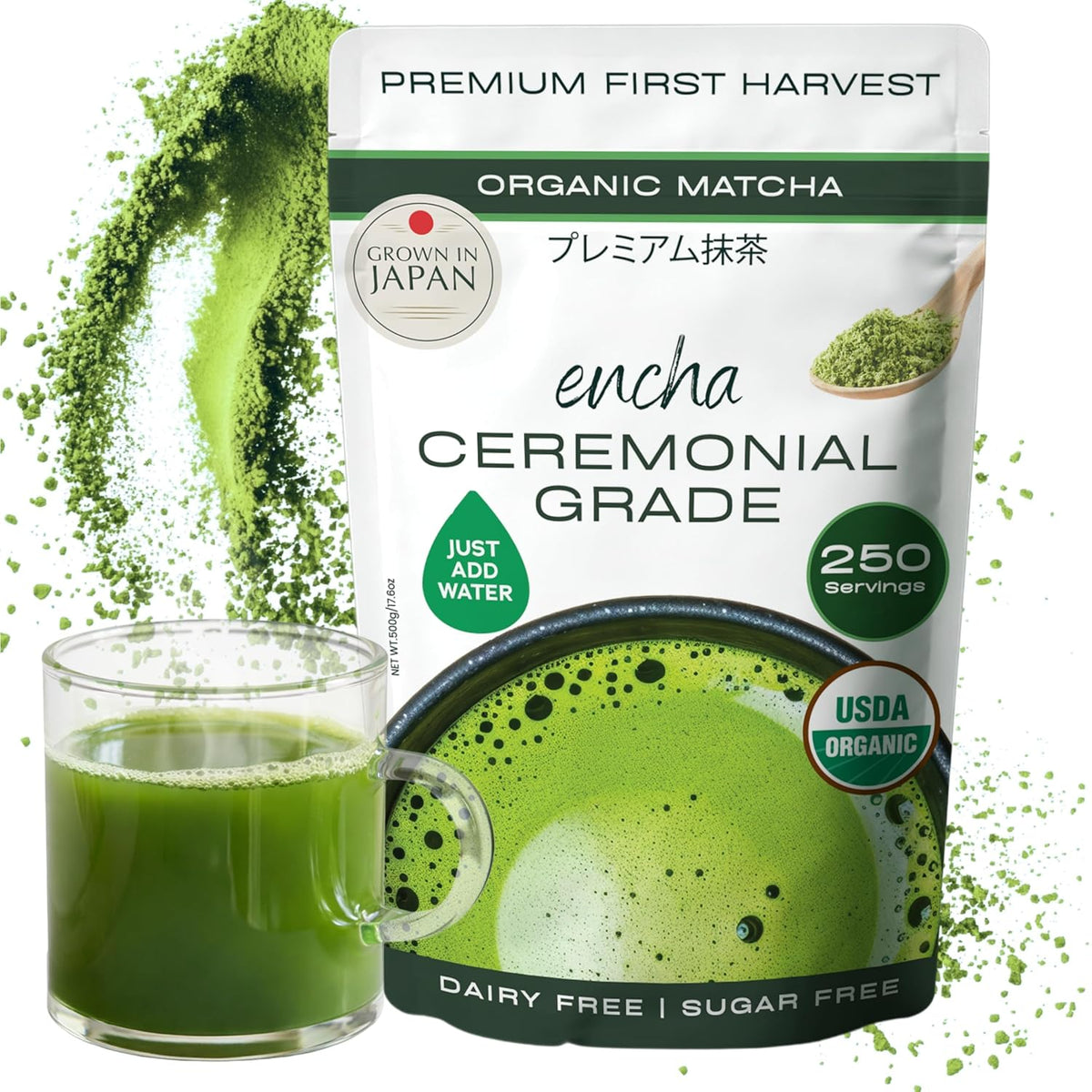 Encha Matcha Powder, Organic Ceremonial Grade, 500g/1.1lbs Bulk Size