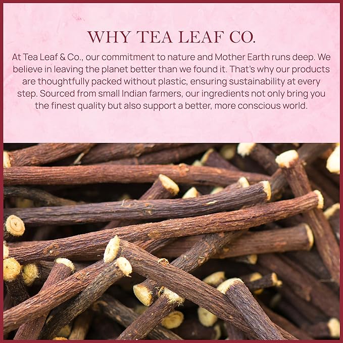 Tealeaf & Co. Licorice Root Tea Blended with Organic Spices - Pure Herbal Tea Bags with Cardamom, Ginger, Cinnamon Sticks & Licorice Root Extract
