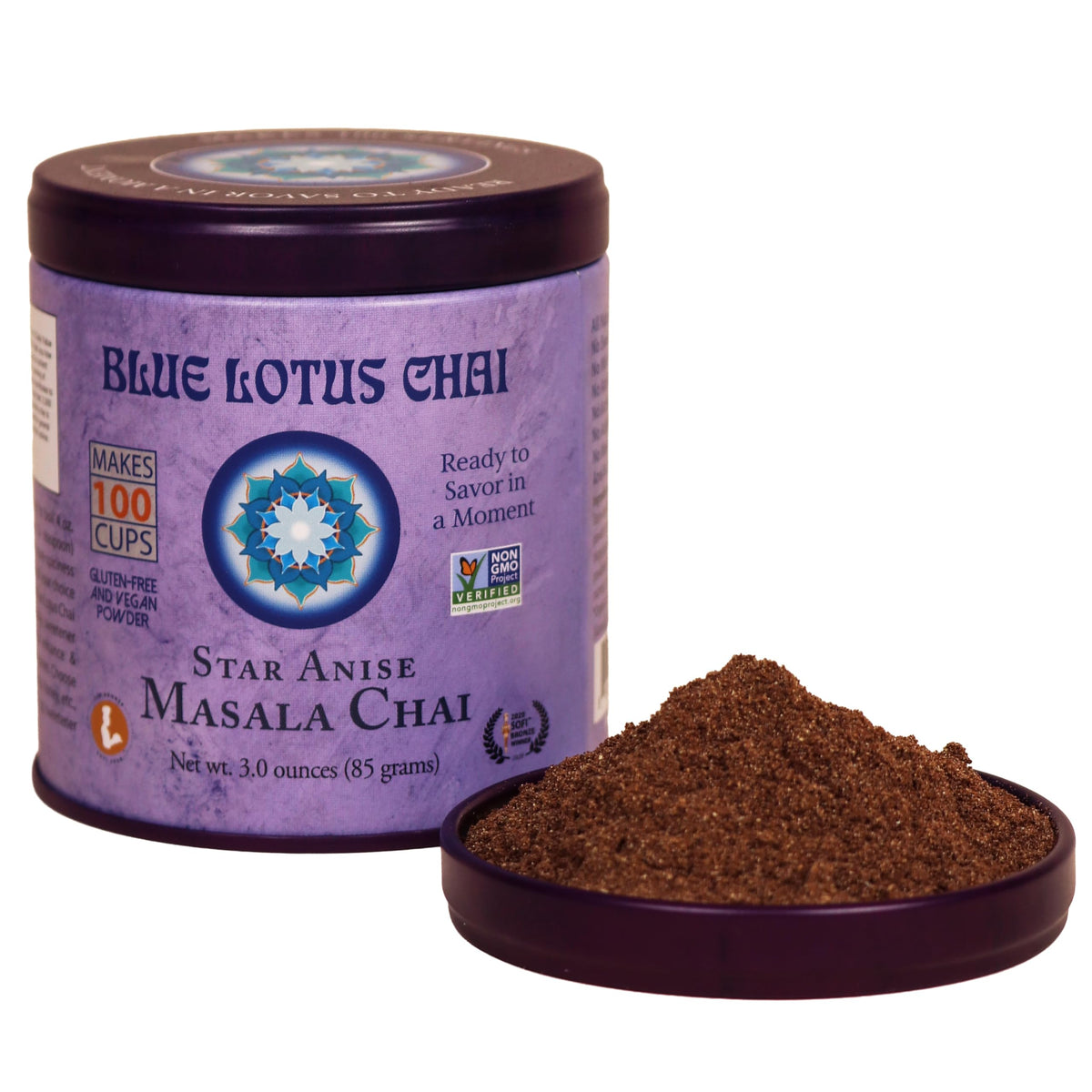 Blue Lotus Chai - Star Anise Masala Chai - Makes 100 Cups - 3 Ounce Masala Spiced Chai Powder with Organic Spices - Instant
