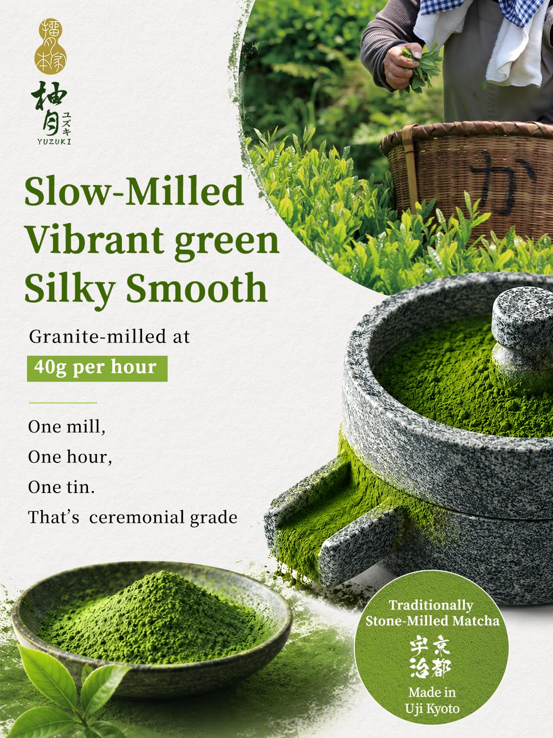 YUZUKI Ceremonial Grade Matcha Powder, 40g/1.4oz | Authentic Japanese Matcha Green Tea Powder, First Harvest - Product of Japan, Uji Kyoto