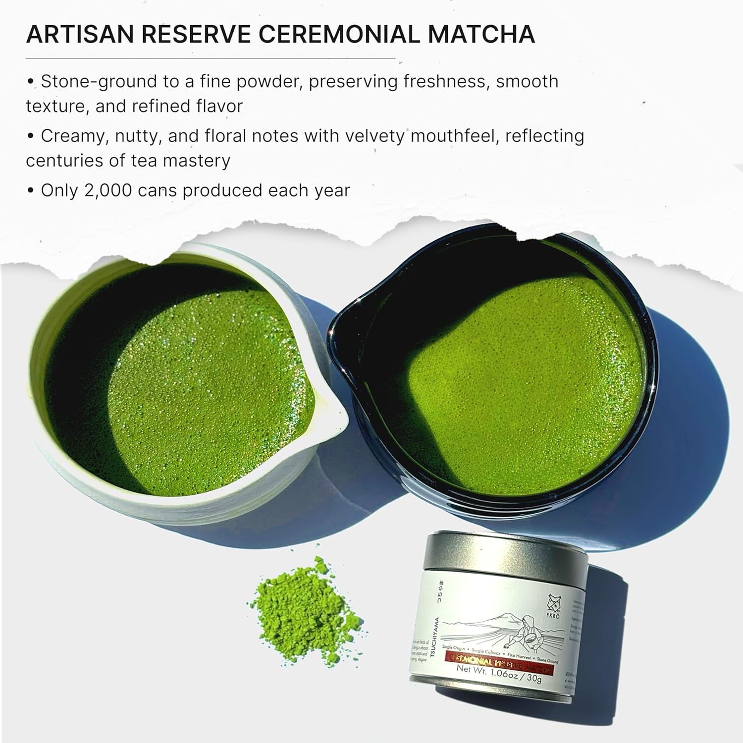 FKRO Ceremonial Reserve Matcha Tsuchiyama | 1st Harvest, Stone-Ground, Single Cultivar, Single Origin | Flown Fresh Monthly from Japan (30g/1.06oz) Tin