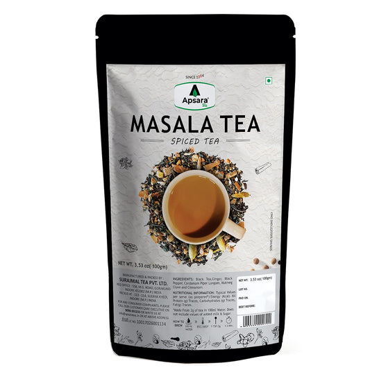 Apsara Masala Chai Tea 100g (3.5 oz), Premium Indian Spiced Tea with Natural Spices (Black Pepper, Clove, Cardamom, Cinnamon, Ginger), Strong & Aromatic Flavor for Milk Tea, Authentic Blend, Pack of 1